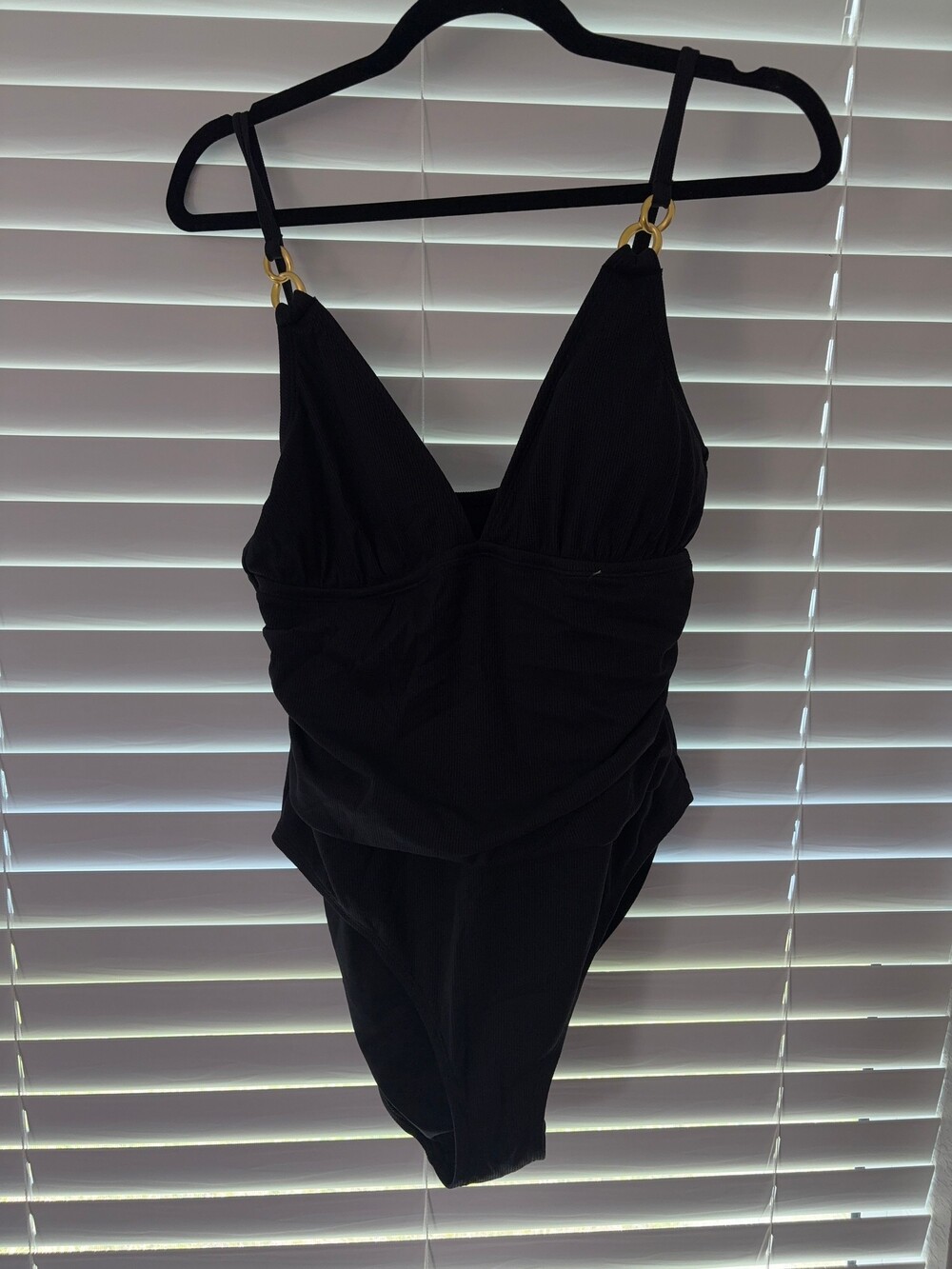 BLEU ROD BEATTIE Black One-Piece Swimsuit Gold Ring Straps